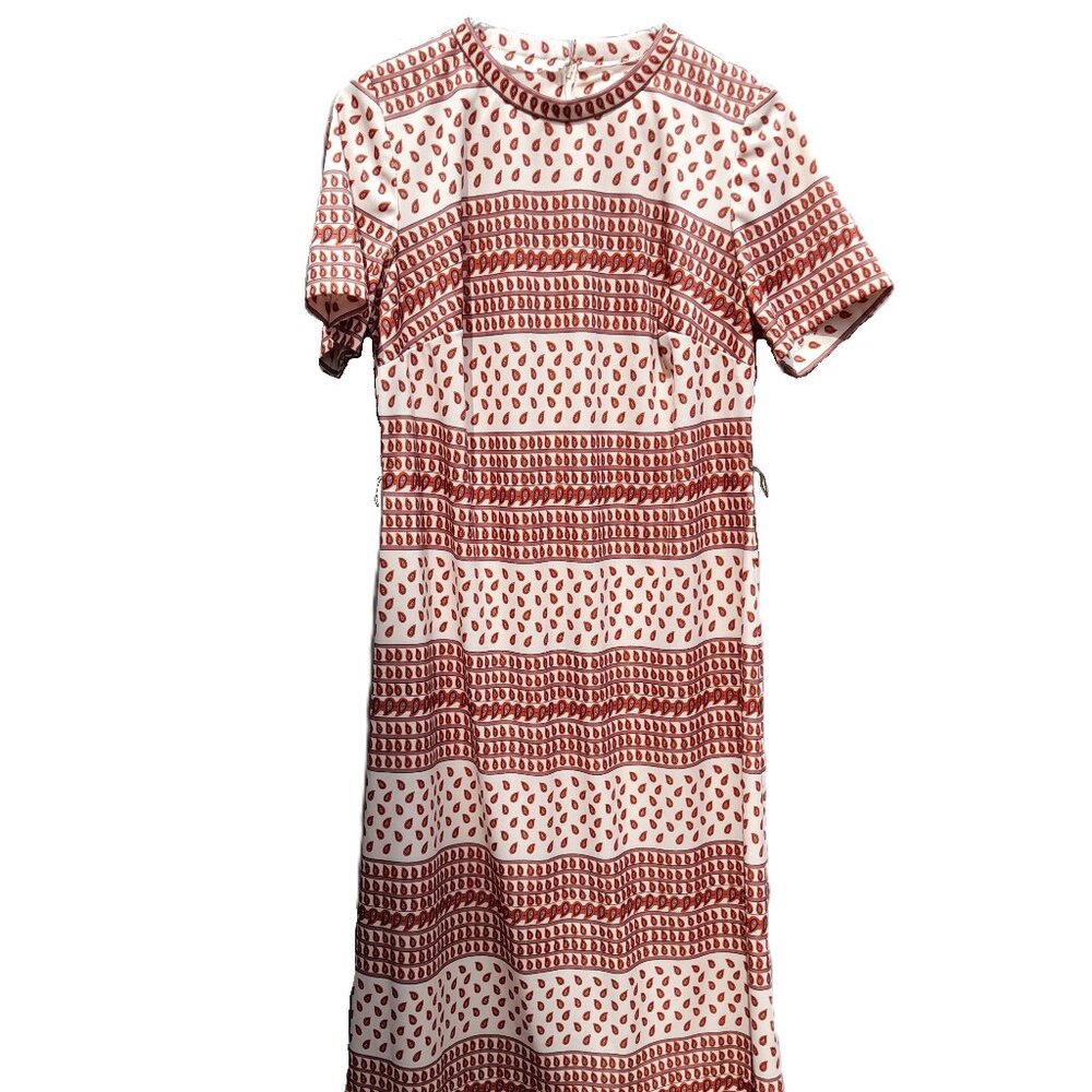 Vintage 60s 70s Dress Paisley Brown Orange Retro 40" Bust 36" Waist